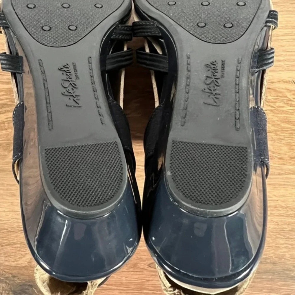 9W 9 WIDE WIDTH Lifestride Womens Yaya Dark Navy Blue‎ Low Wedges Sandals Shoes